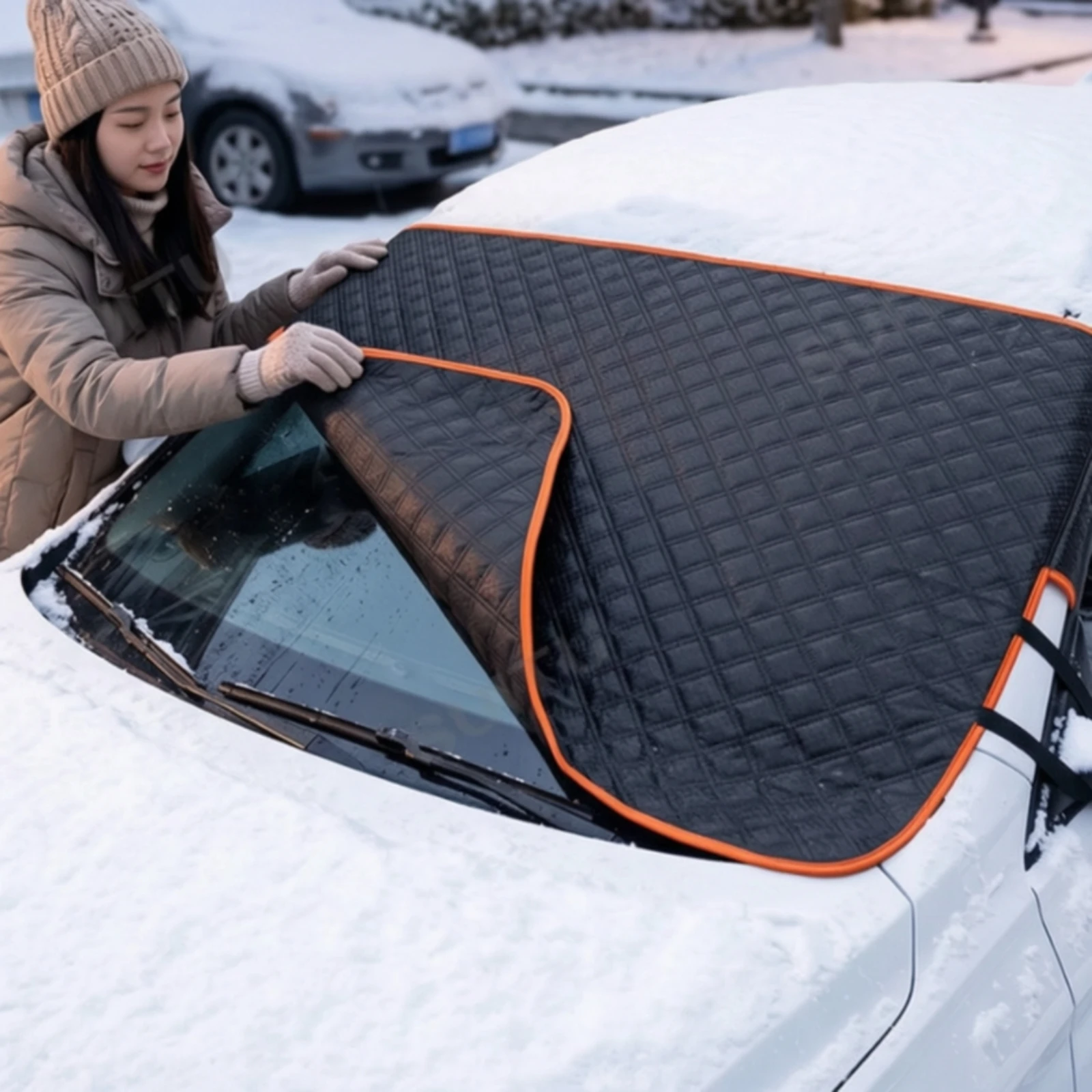 Windshield Cover with Side Extensions Thick Windscreen Cover Front Windshield Frost Guard Lightweight Waterproof for Commuters