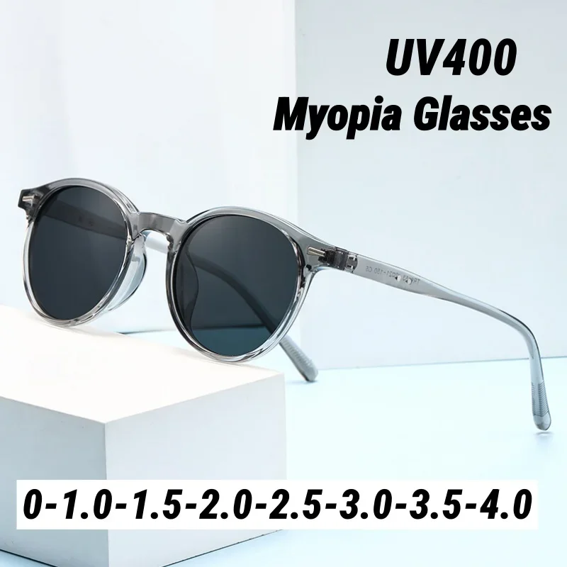 Occhiali da sole retrò di design, con montatura piccola e lenti rotonde, per miopia, protezione UV400, occhiali da sole da uomo, lenti con diottrie da 0 a -4.0.