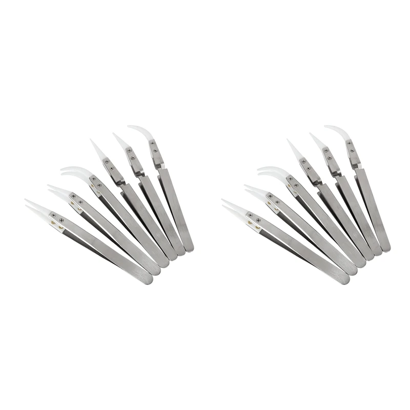 12 Pcs Precision Ceramic Reverse Solder Tweezers, Non-Conductive, Anti-Magnetic Pointed And Curved Tips Tweezers Set