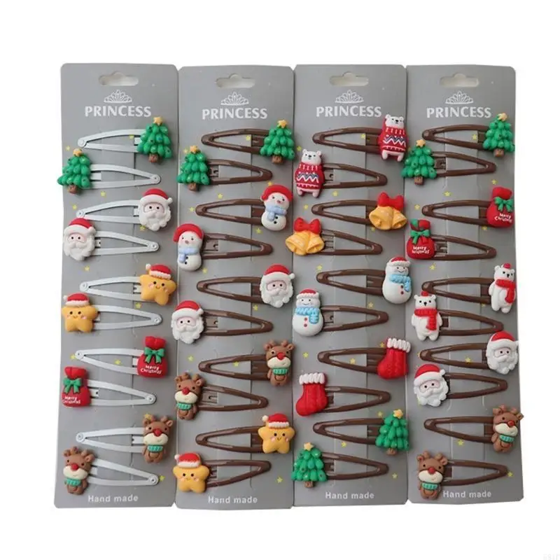 581F Paquete 10/8 Uds. Pinzas navideñas para cabello para niñas con diseño tema navideño, accesorios divertidos para