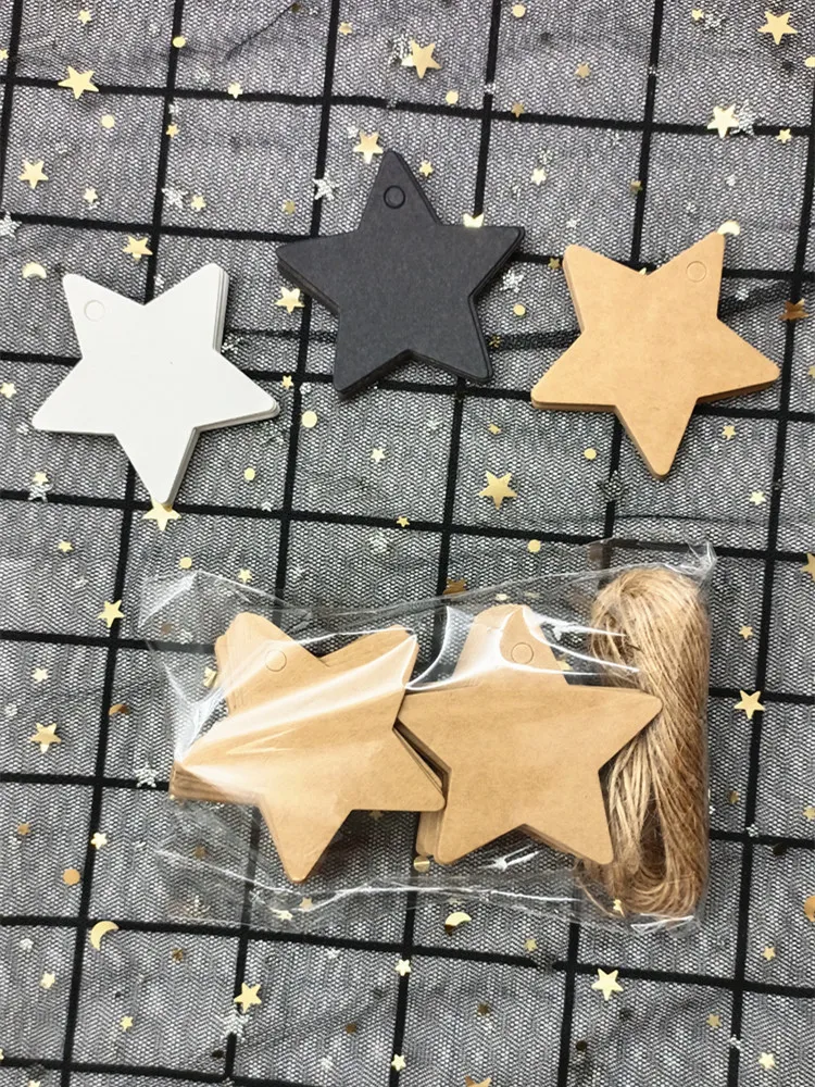 Picture 7: Five-pointed Star Kraft Paper Tags White Black Brown Label Luggage Note Blank Price Hang Tag Gift Wedding Party Card 100pcs