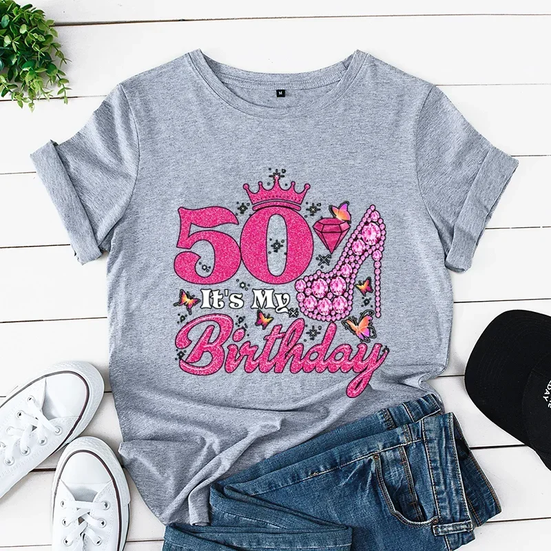 50 é meu aniversário impressão camiseta feminina confortável macio topos criatividade moda feminina roupas 50th aniversário senhoras tshirts