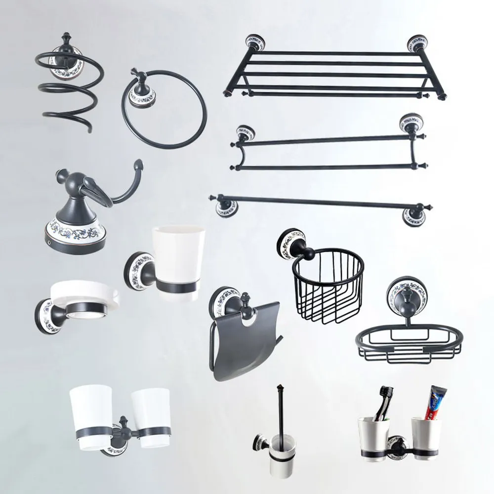 Black Oil Rubbed Brass Wall Mounted Bathroom Accessories Set Bath Hardware Towel Bar azh133