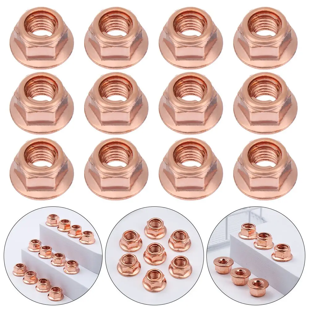 12Pcs Practical Flashed Exhaust Manifold 8mm Nuts M8 Nut Copper High Temperature Nuts