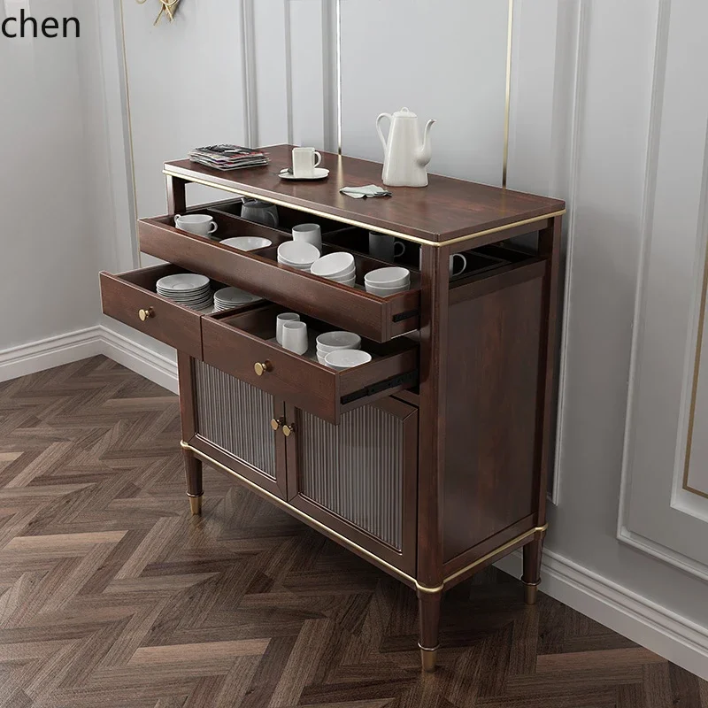 W5.19 light luxury wine cabinet dining side solid wood tea cabinet living room sofa side coffee machine placement table locker