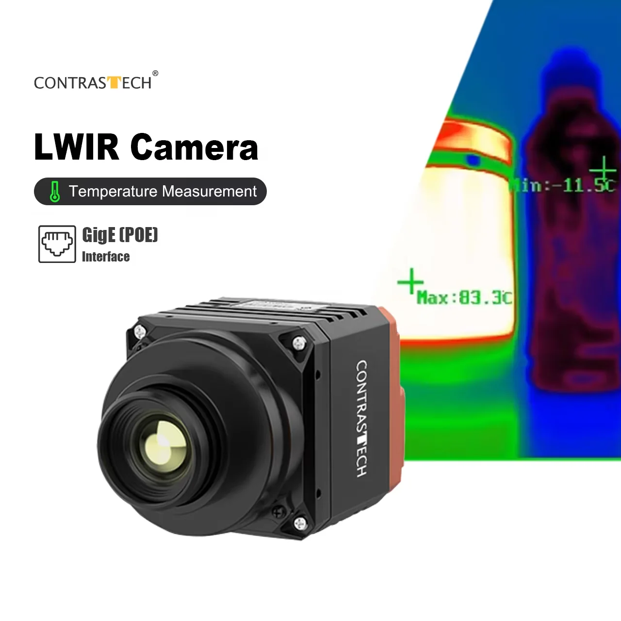 Professional SDK for Linux 640 X 512 17um POE GigE Ethernet Uncooled Industrial Thermal Box Camera 50fps Temperature Measurement