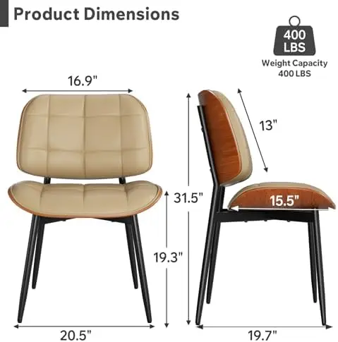 Dining Chairs Set of 2, Mid Century Modern Dining Room Chair, Upholstered Faux Leather Kitchen Chairs with Thick