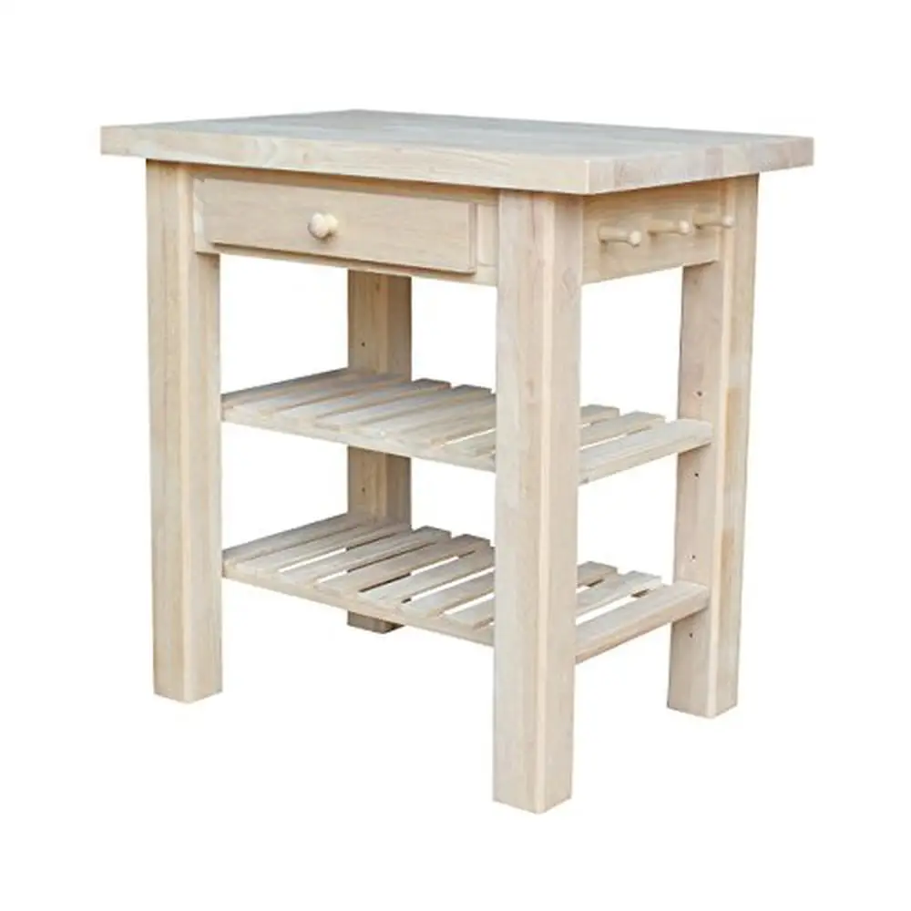 Butcher Block Kitchen Island Parawood with Adjustable Shelves Unfinished 36x24x36 Smooth Drawer Euroglides