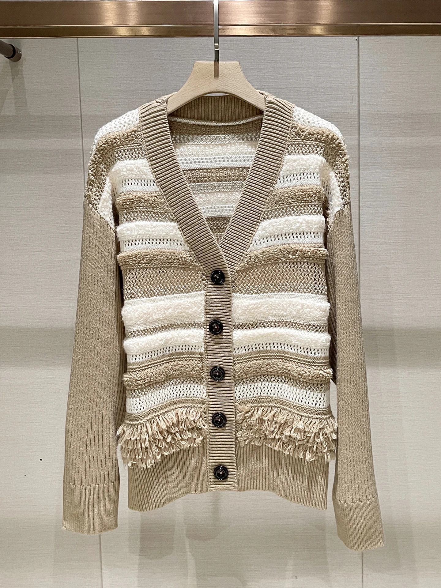 

Вязаный кардиган Sweet Sle с V-образным вырезом, в полоску, с цветовыми блоками, женский, на одной пуговице, с длинными рукавами, повседневный трикотаж, осень-зима