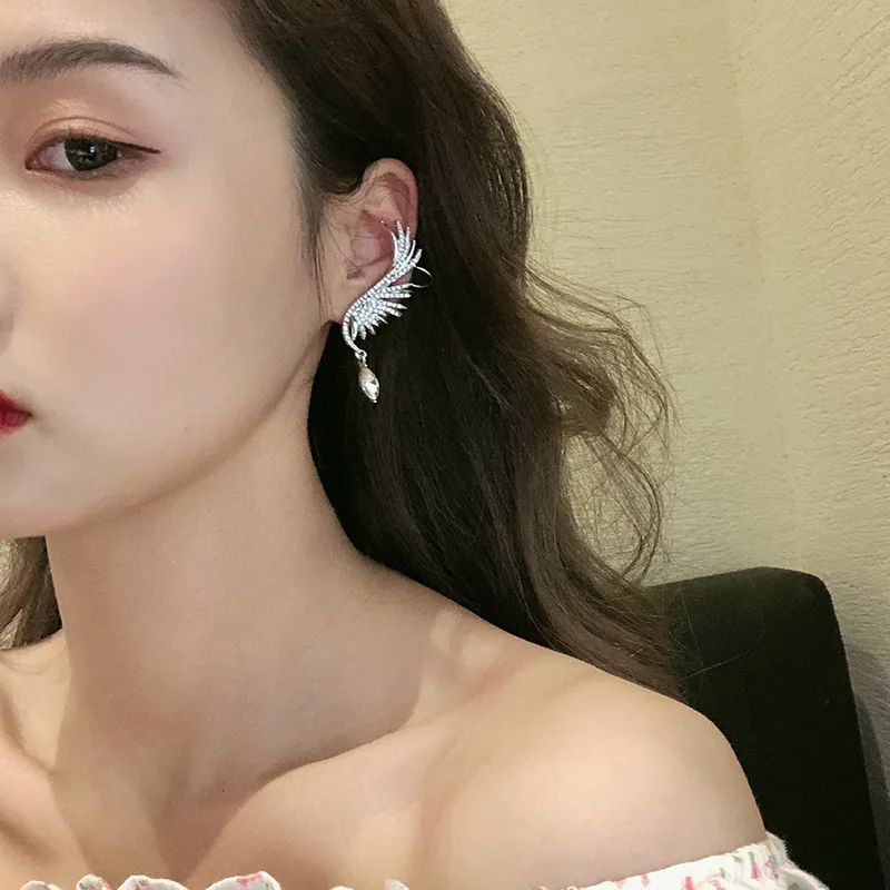Angel Wings Earrings Rhinestone Crystal Dangle Earring  Exaggerated Elegant Water Drop Earrings Party Jewelry Wholesale