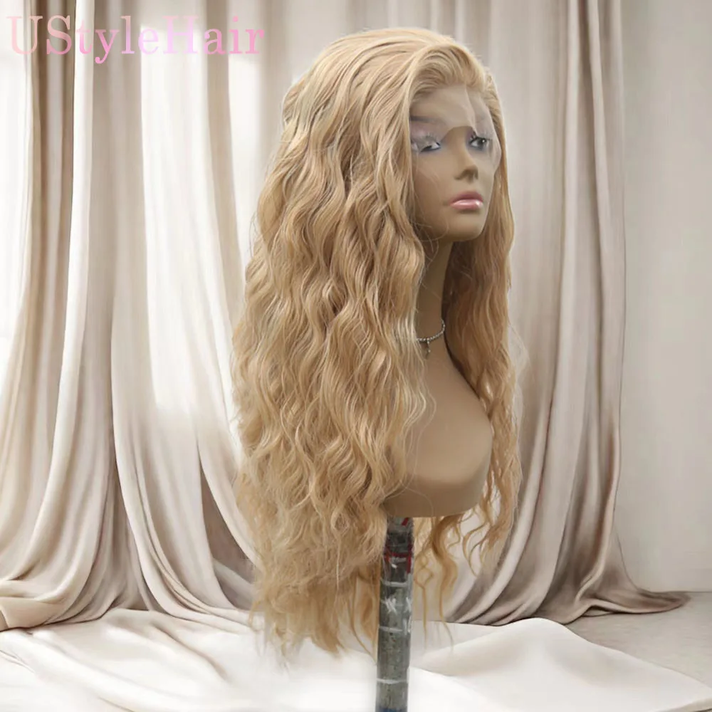 UStyleHair Blonde Wig Long Loose Curly Wigs for Women Synthetic Lace Front Wig Natural Hairline Daily Cosplay Glonden Lace Wig