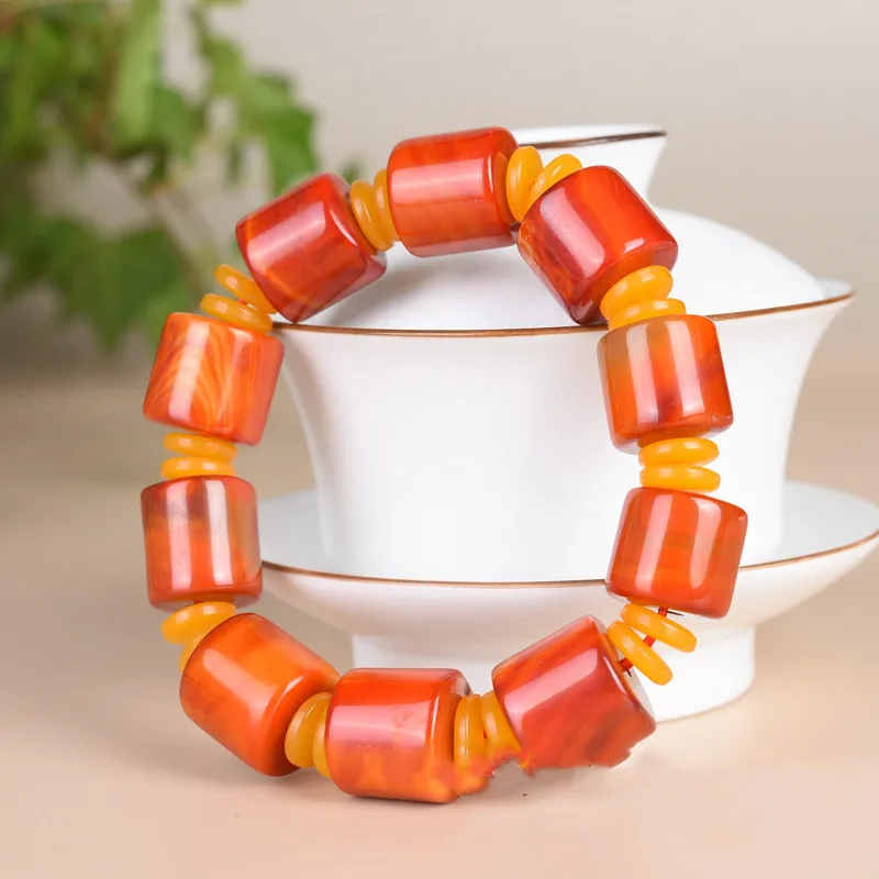 

Warring States Period Natural Red Agate Barrel Beads Single Ring Bracelet Fashion Joker Bracelet Jewelry for Men and Women