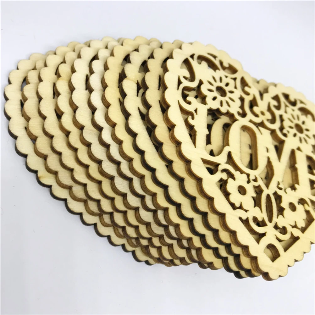

10 pcs Wooden Heart Hanging Crafts Love Pendant Decor Cutout Discs For Wedding Valentine'S Day Diy Ornament Red 8X8Cm With Rope