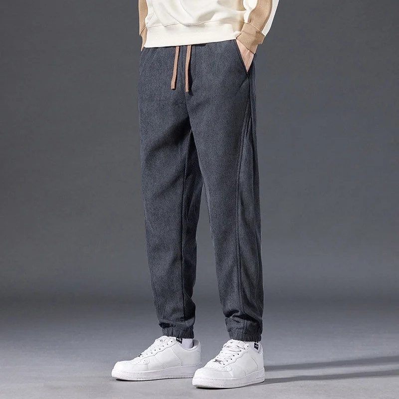 

Мужские утепленные вельветовые спортивные повседневные брюки, осенне-зимние модные облегающие брюки из полиэфирного волокна, прямые брюки