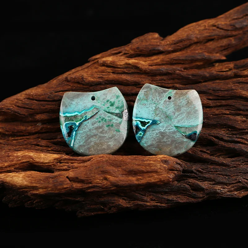 AAA+Artisan-Crafted Double Hole Chrysocolla Earring Beads, Handmade Natural stones beads for jewelry Making Supplies