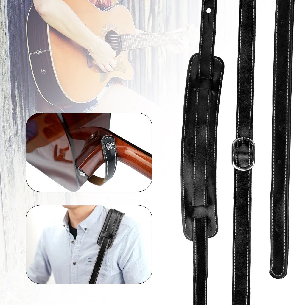 Vintage Durable Leather and Metal Buckle Electric Guitar Strap Belt Shoulder Pad Adjustable Leather Guitar Straps