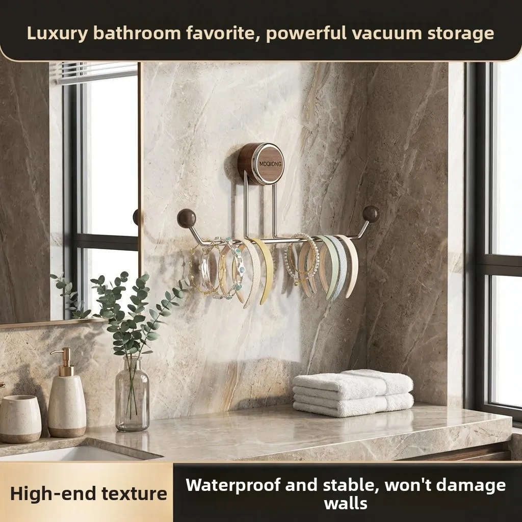 

Bathroom Makeup Room Hair Accessories Organizer Rack Suction Cup Storage Shelf Hair Ties Clips Rings Hooks Household Storage