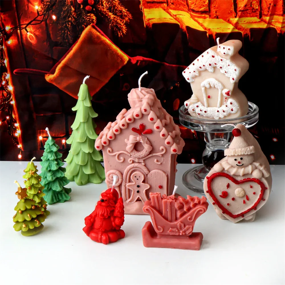 

3d Christmas Tree Snowman Silicone Candle Mold House Love Snowman Gingerbread Man Aromatherapy Decoration Candle Making Kit