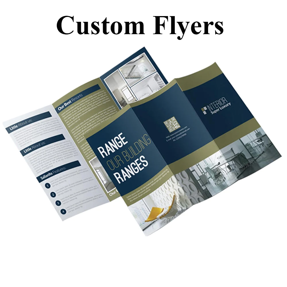 Custom Flyers Double Sides Folded Leaflet Customize Coated Paper Trifold Brochure CMYK Full Color for Advertising Promotion