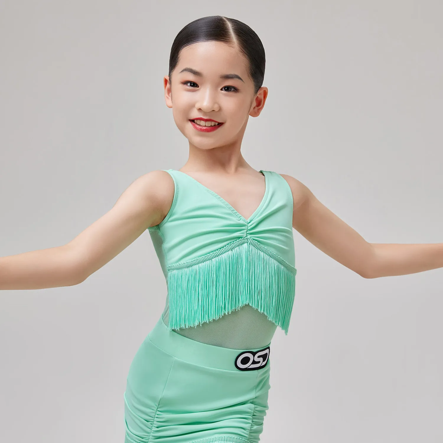 

Girls Chacha Latin Dance Clothing Children Latin Dance Competition Costume Mesh Tassels Kids Performance Dancing Clothes DW11265