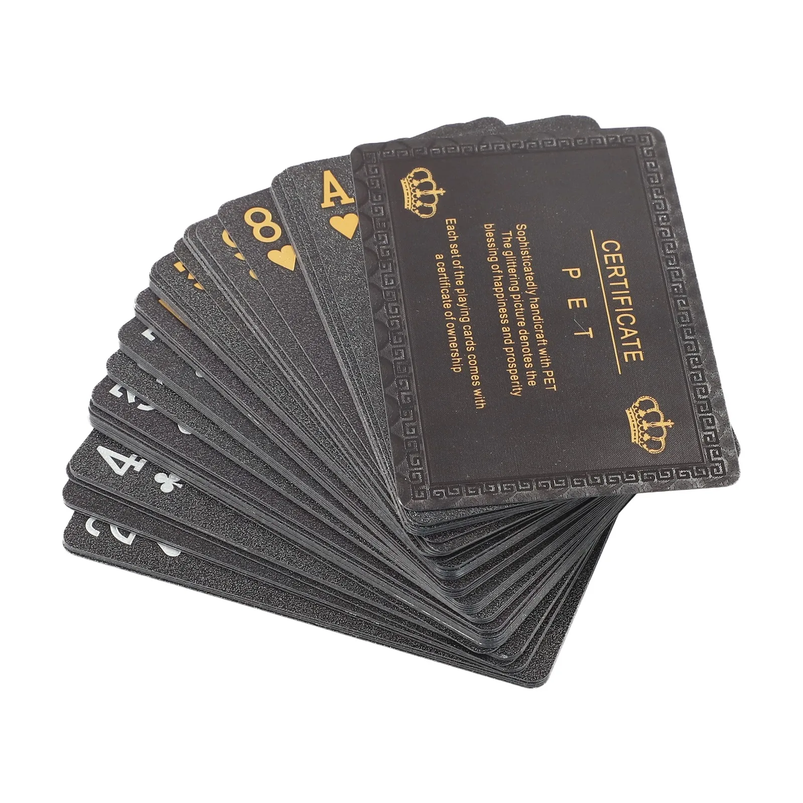 Cartes de poker en plastique noir et or de luxe, parfaitement conçues pour les passionnés de jeux de cartes qui apprécient le style et la durabilité