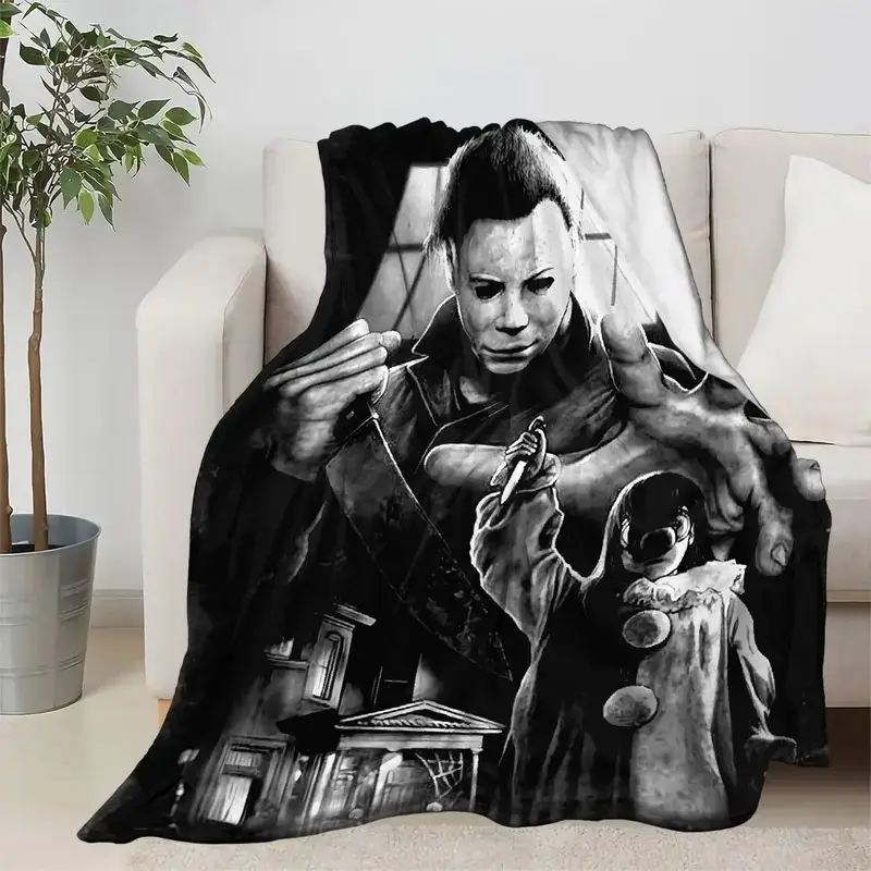 VIKAMA All Season Halloween Horror Movie Fleece Plush Blanket Light Warm Sofa Bedroom Bedding Gift For Teens Boys Girls Adults