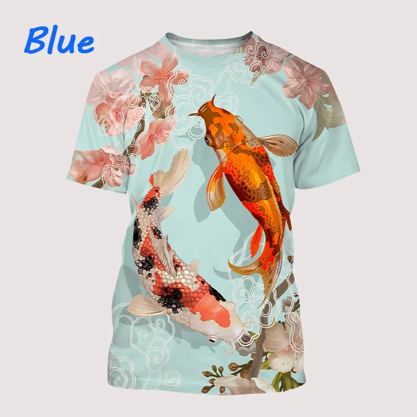 男性と女性のための3D魚のプリントTシャツ,クルーネックの半袖服,特大のトップス,カジュアルなストリートウェア,ファッショナブルな服,夏