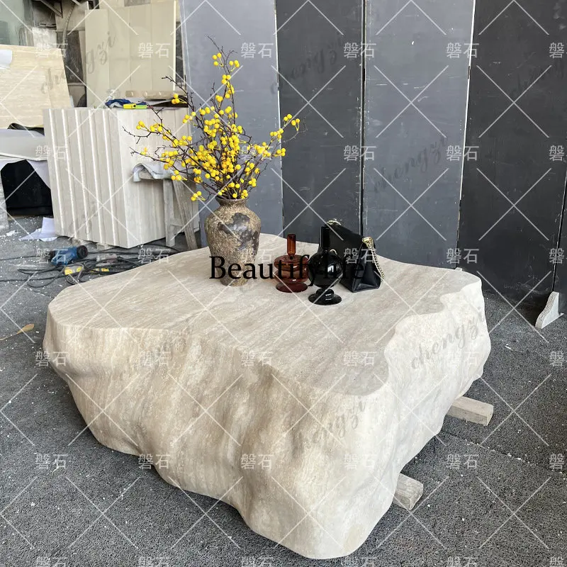 Modern simple natural travertine natural surface coffee table retro high-end sense creative atmosphere coffee table