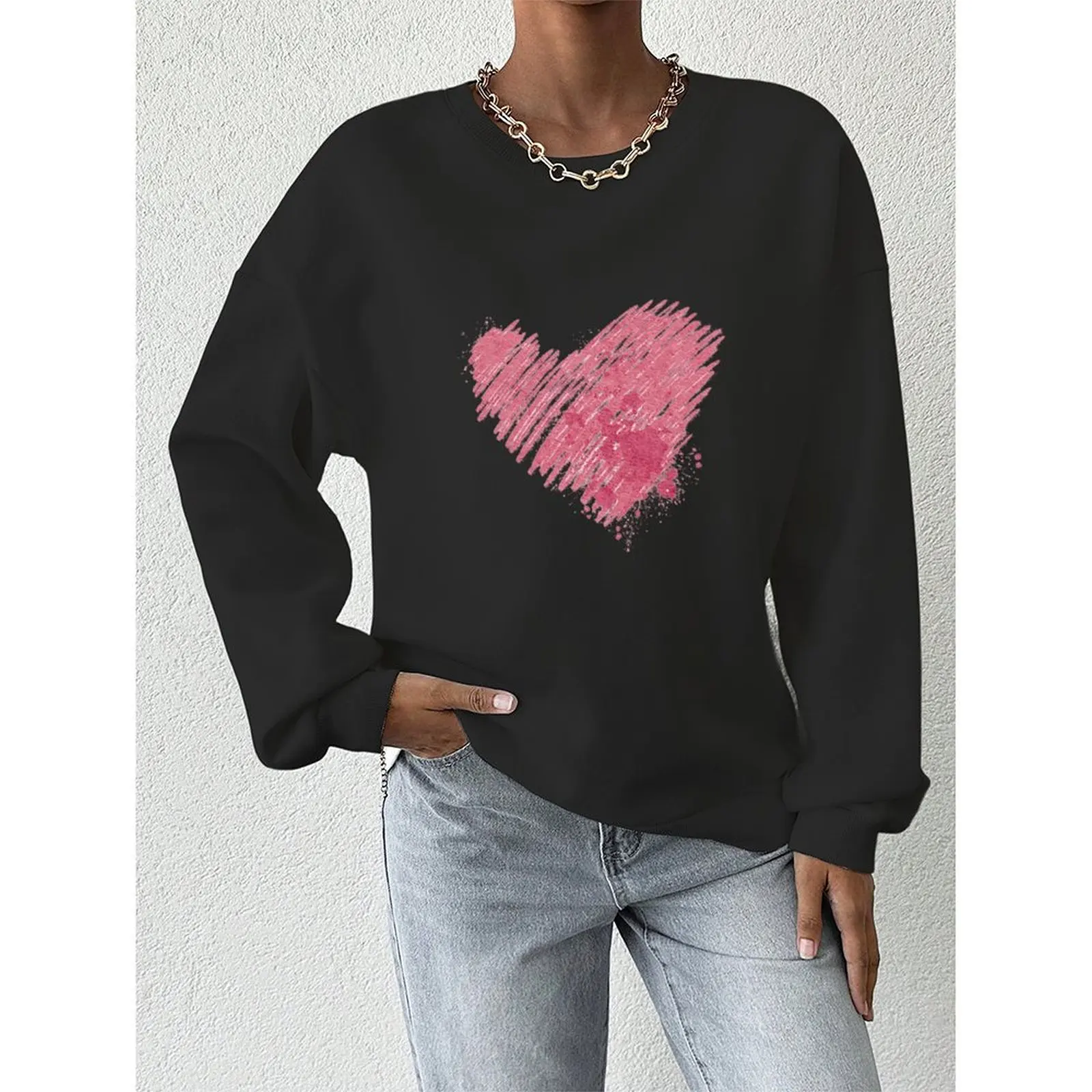

Women's Sweater Round Neck Sweatshirts Velvet Winter Casual Printed Pattern Print Pullovers Autumn Woman Clothes 2025