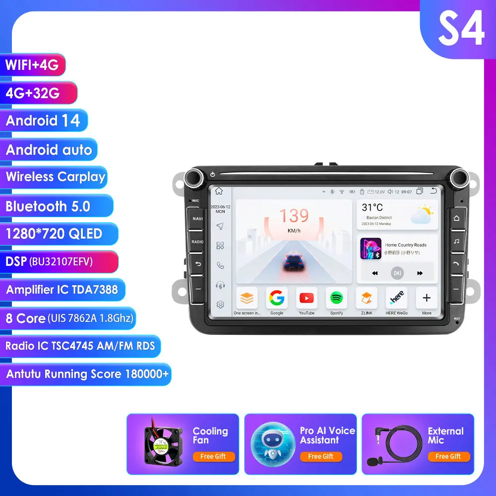 8'' autoradio voor VW Golf Passat B6 B7 Skoda Octavia Polo Tiguan 2Din CarPlay Android RDS Auto DSP 4G GPS multimediaspeler