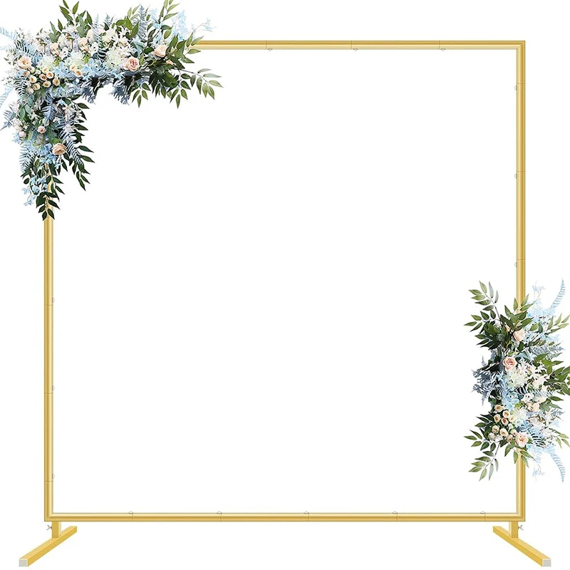 Wedding Arch Backdrop Stand 6.6X6.6 Ft Gold Wedding Arches for Ceremony Square Metal Balloon Arch Stand Garden Arbor Frame