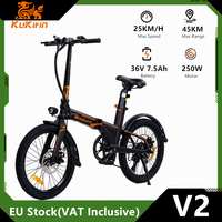 EU Stock KuKirin V2 Electric Bike 36V 7.5Ah Battery 250W Motor 25km/h Max Speed 20 Inch Tires Dual Disc Brake Original Bicycle