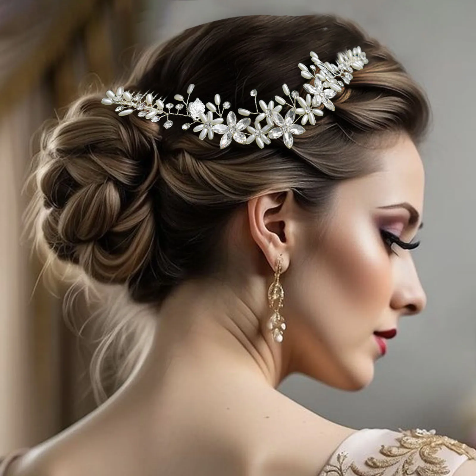 DZ133 Peinetas para el cabello con perlas para novia, cadena para la cabeza de la novia, accesorios para el cabello de boda, tocado de fiesta de hojas de aleación, diadema de cristal para mujeres y niñas