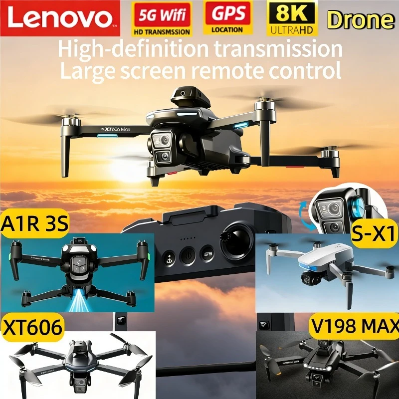 레노버 8K 드론 트루 GPS V198 MAX XT606 A1R S-X1 WiFi RC 쿼드콥터 (장애물 회피 기능, 듀얼 FPV 탑재)