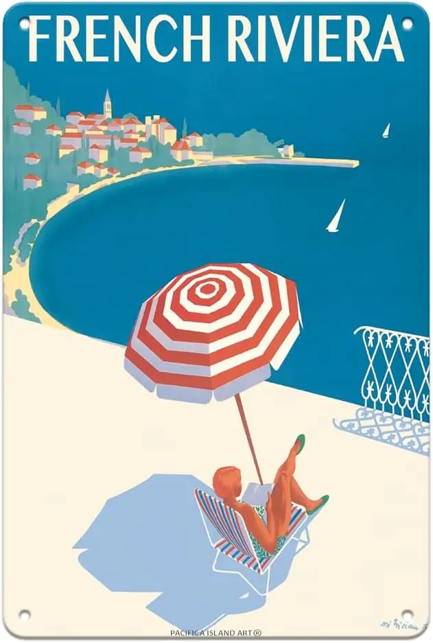 Pacifica Island Art French Riviera - Cote d’Azur France - Vintage Travel Poster by Bernard Villemot c.1947-8 x 12 inch Vintage M