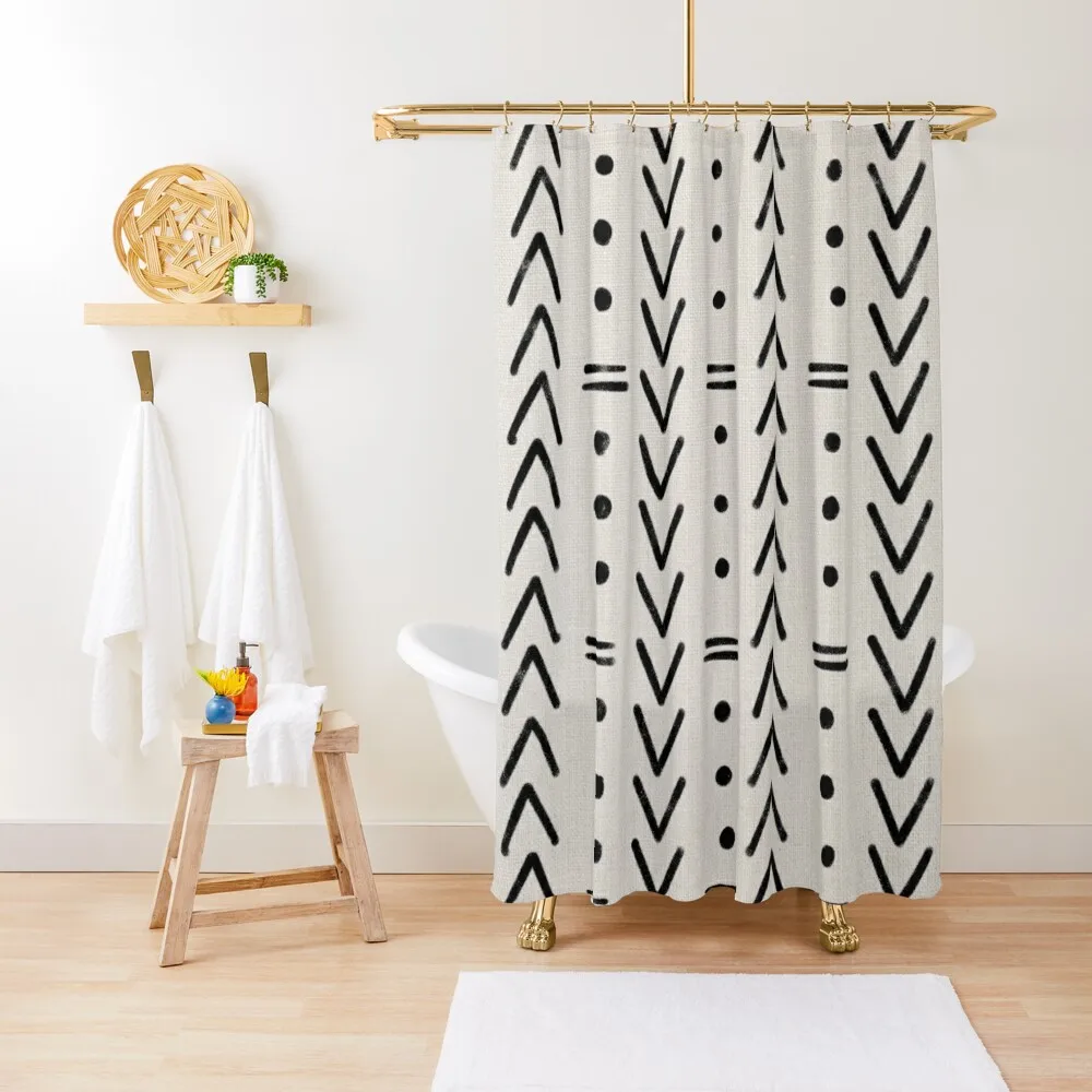 

Mudcloth Black Geometric Shapes in White Shower Curtain Bathroom Fabric Bathroom Deco Bathroom Accessory Curtain