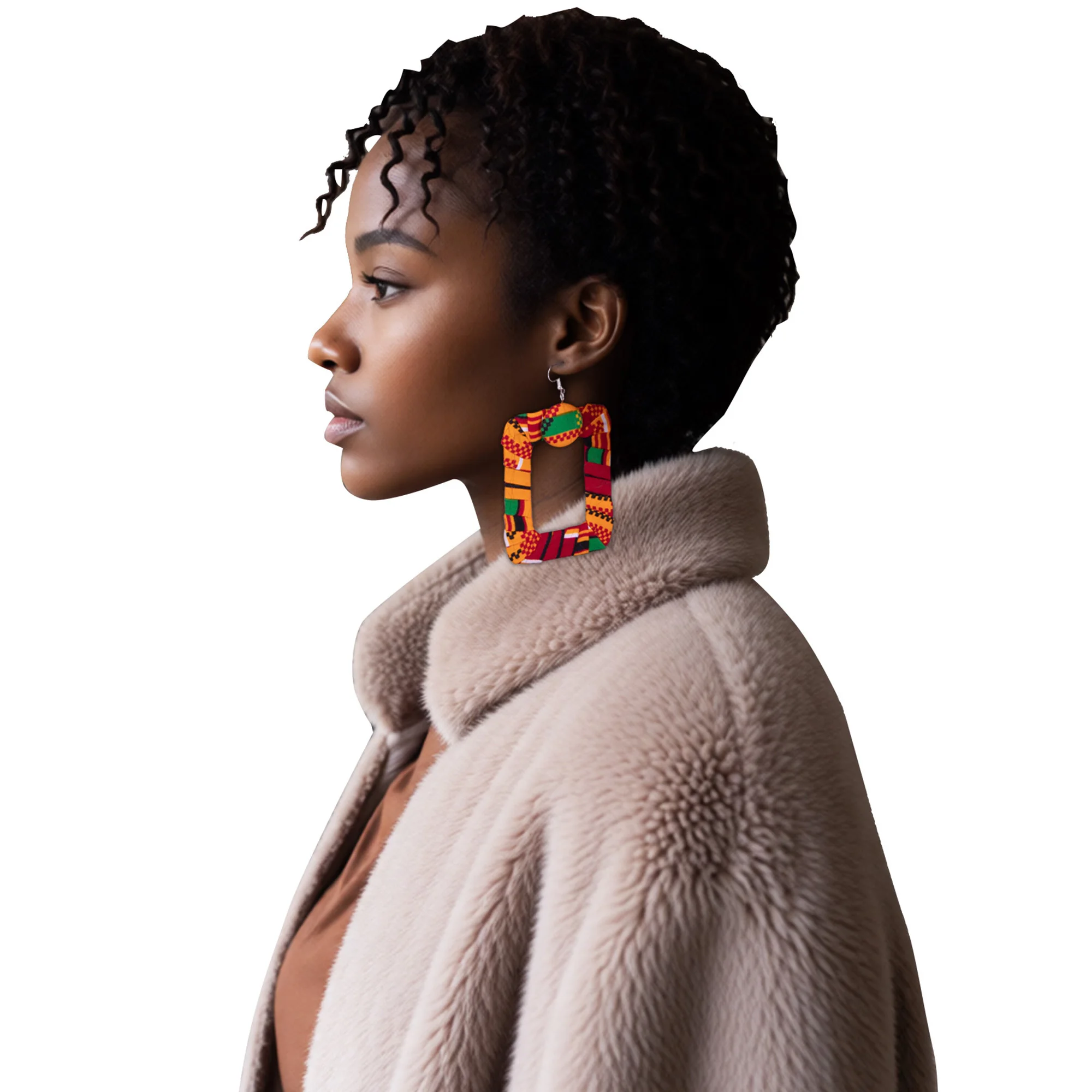 

African Wax Print Square Hoop Earrings Kente Cloth Dangle Earrings for Women Ankara Handmade Jewelry Daily Festival Wear WYB1044