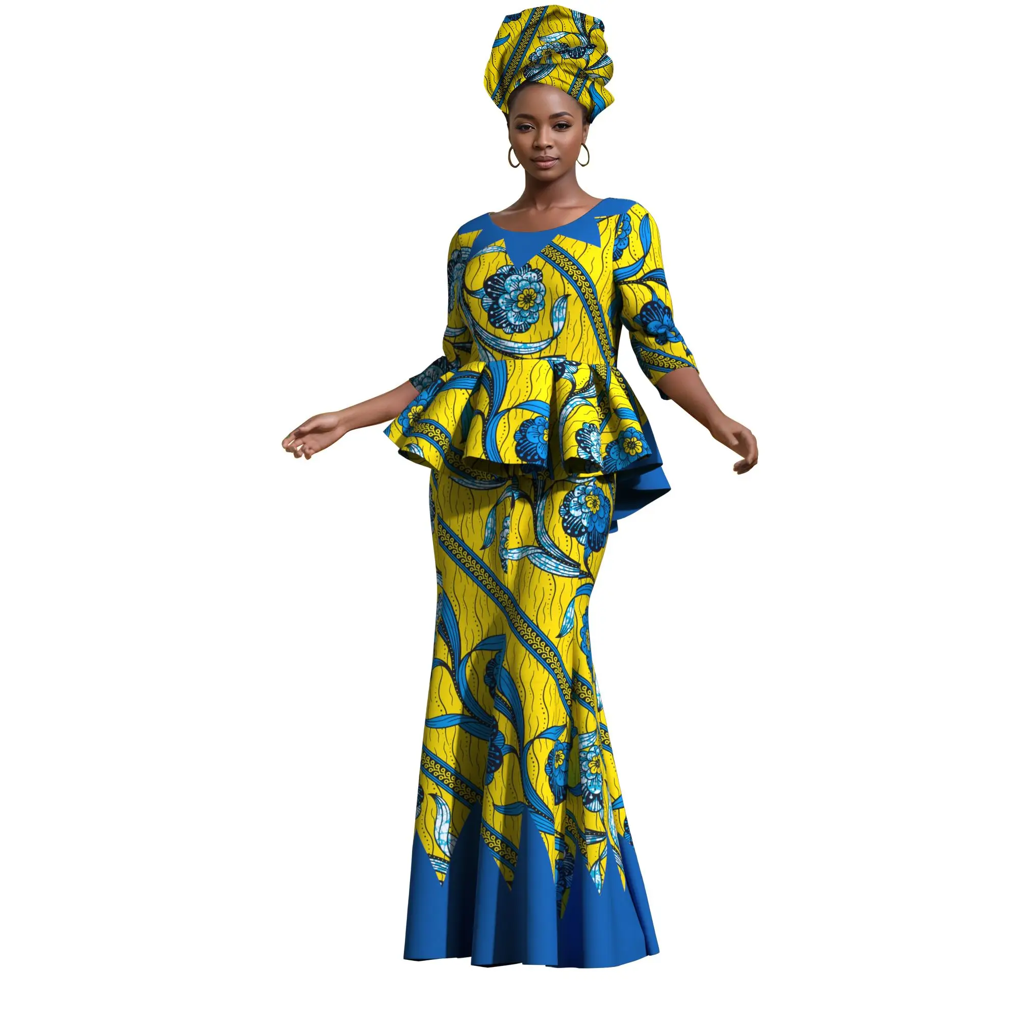 

2pcs Set African Skirt and Top High Waist Traditional Evening Gowns Wedding Party Clothing African Women's Costumes WY1437