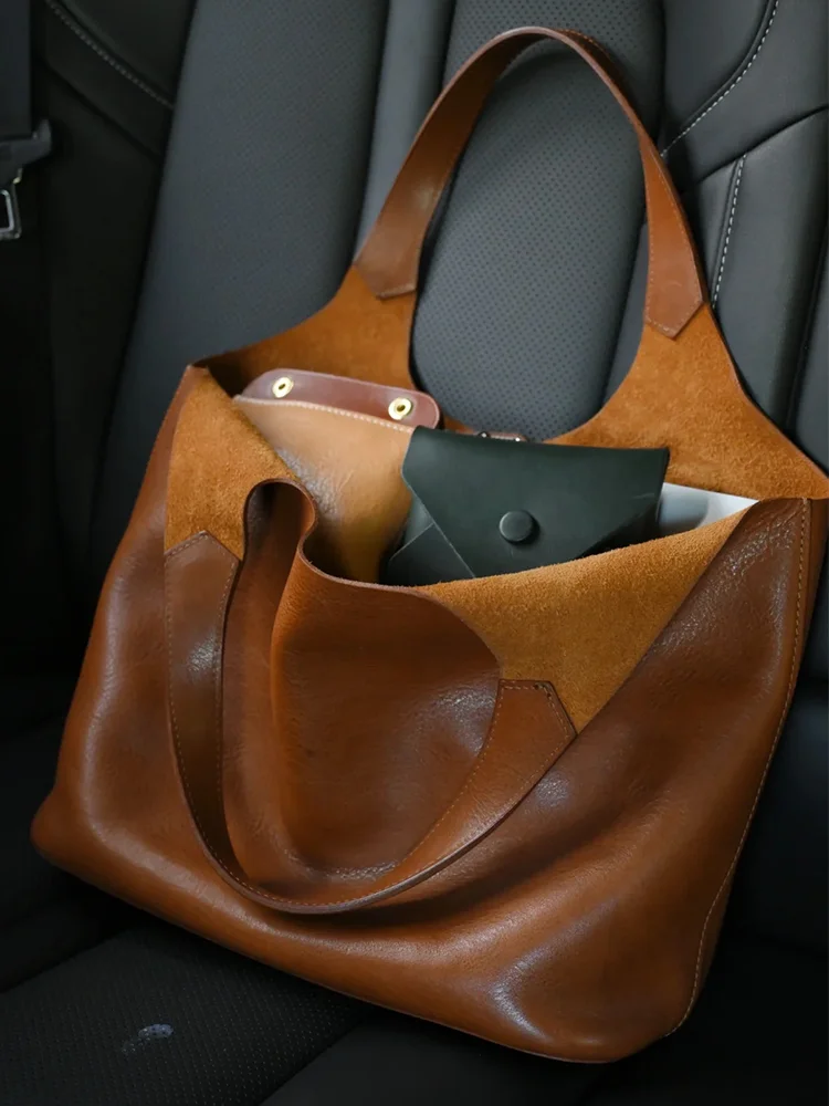 حقيبة يد نسائية كبيرة السعة من زار فيندين باللون البني، حقيبة كتف واحدة للعمل، تصميم بريطاني من الجلد الصناعي بلون واحد