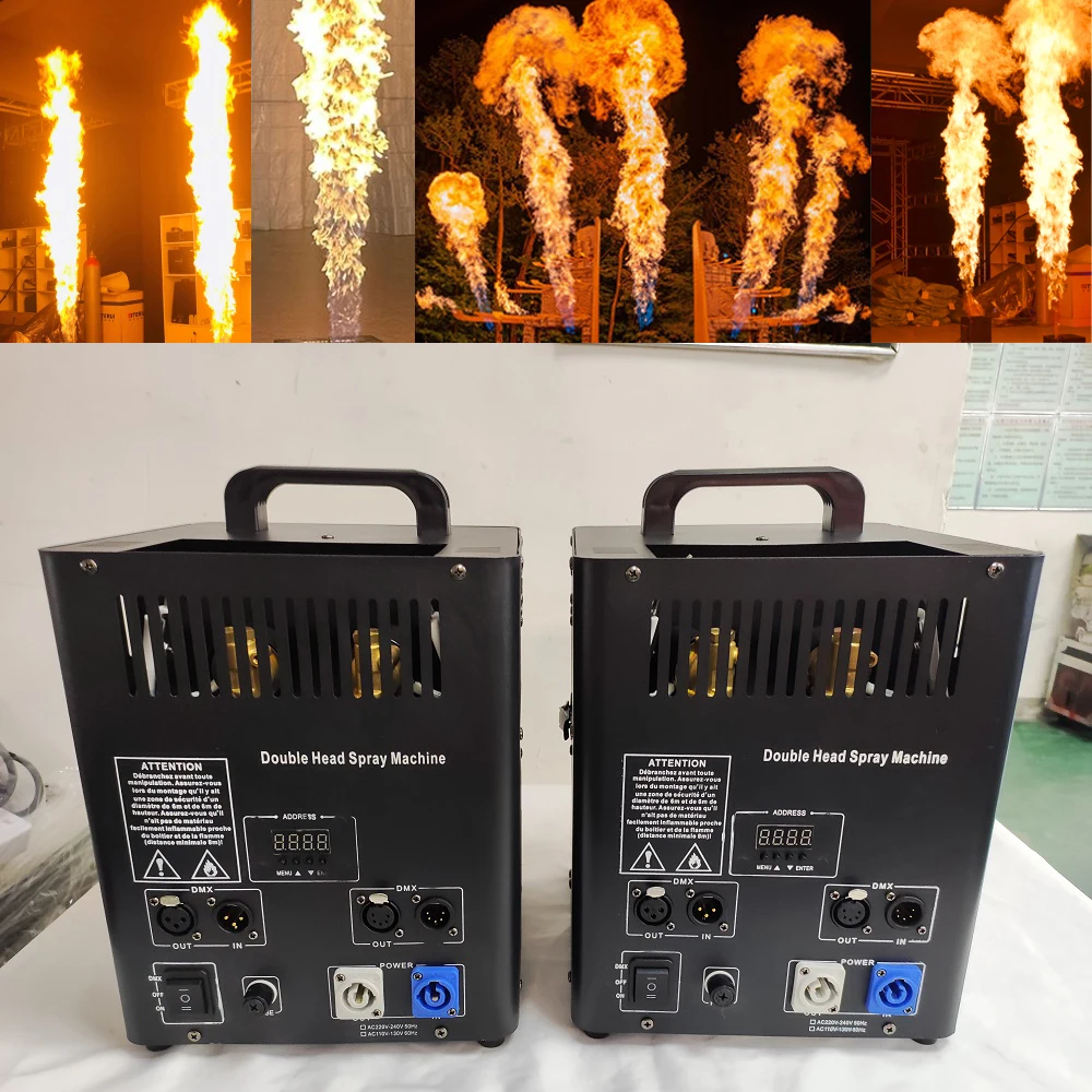 2pcs Dual Head Stage Flame Projector,DMX512 Fire Thrower Jet Effect Machine DJ Stage Equipment for Club Concert Wedding Event