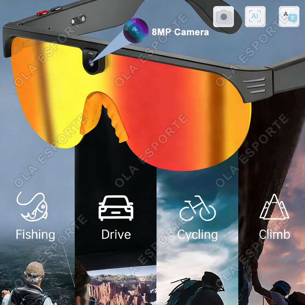2026 New AI Smart Cycling Glasses Men 800W Camera Video with Translation Sunglasses Call Music 4K HD Color Change Sports Glasses