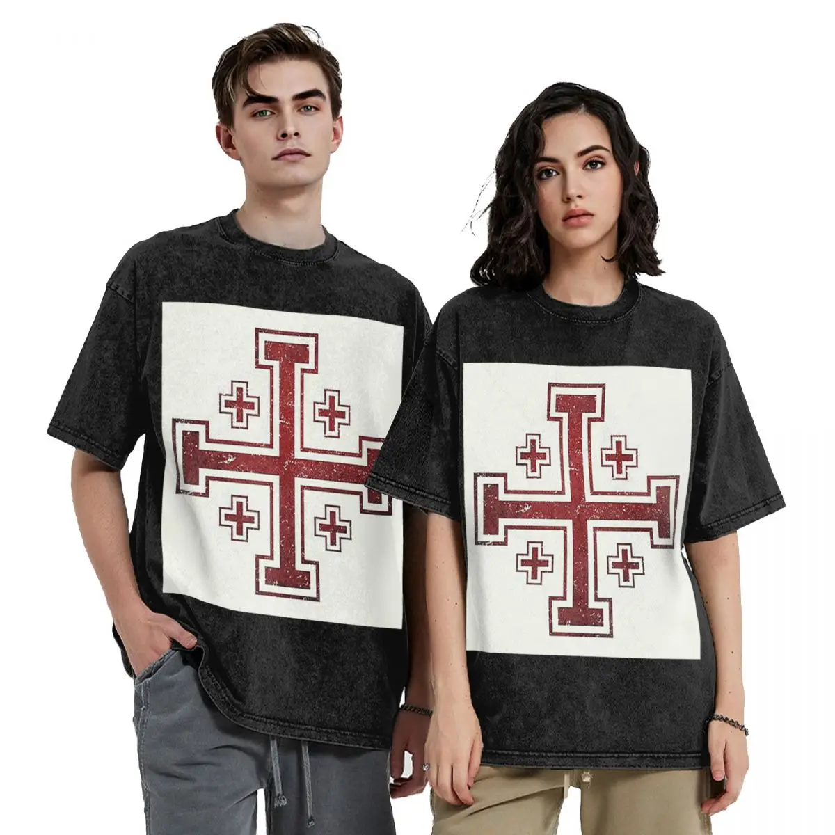 

Knights Templars Cross Jerusalem Medieval Crusader Hip Hop Short Sleeve T-Shirts Washed Tops Tees T Shirt Printed for Men Women