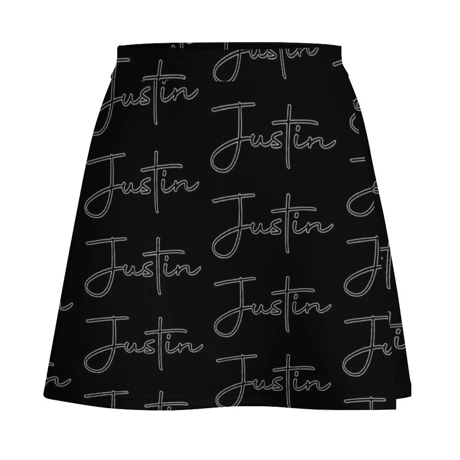 Justin Cursive Name Label (Black) Mini Skirt womens clothing korean ladies summer kawaii clothes extreme mini dress Mini Skirt