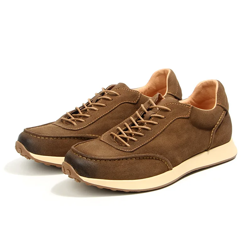 Fashion Highquality Retro Cowhide Men's Shoes Casual Sports Shoes Outdoor Running Genuine Leather Brownblack Sneakers Hiking