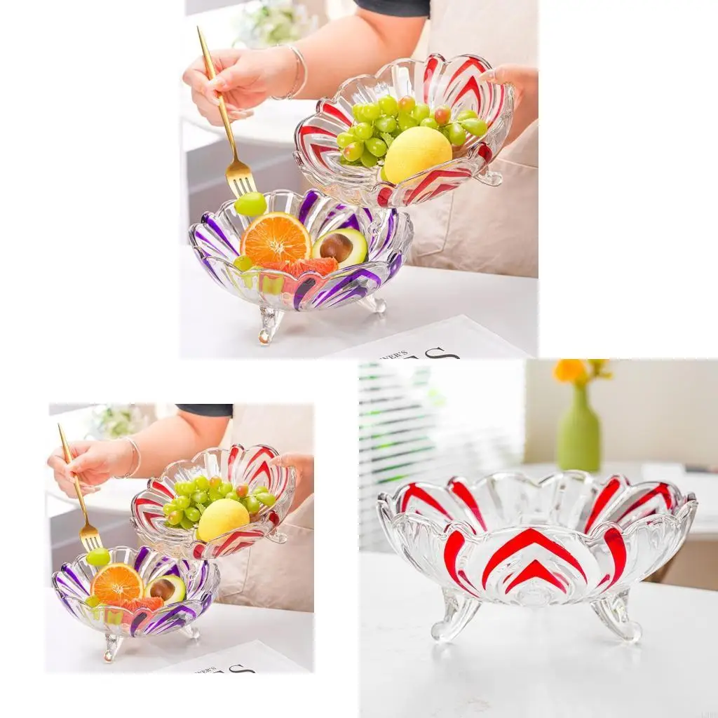 L9BE Modern Three Point Base Glass Display Bowl Strong Build Great For Coffee Table deck And Easy Access To Snacks
