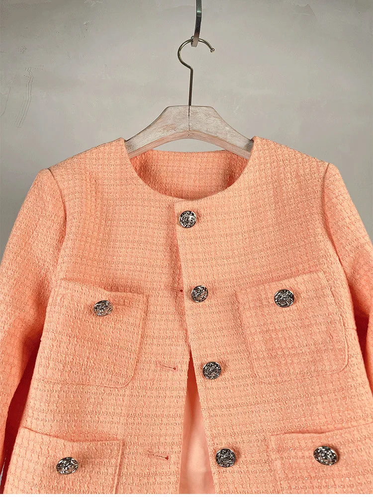 Luxury Office Ladies Top Women\'s Jacket 2023 Spring New Orange Tweed V-neck Elegant Short Slim Small Fragrant Korean Coat