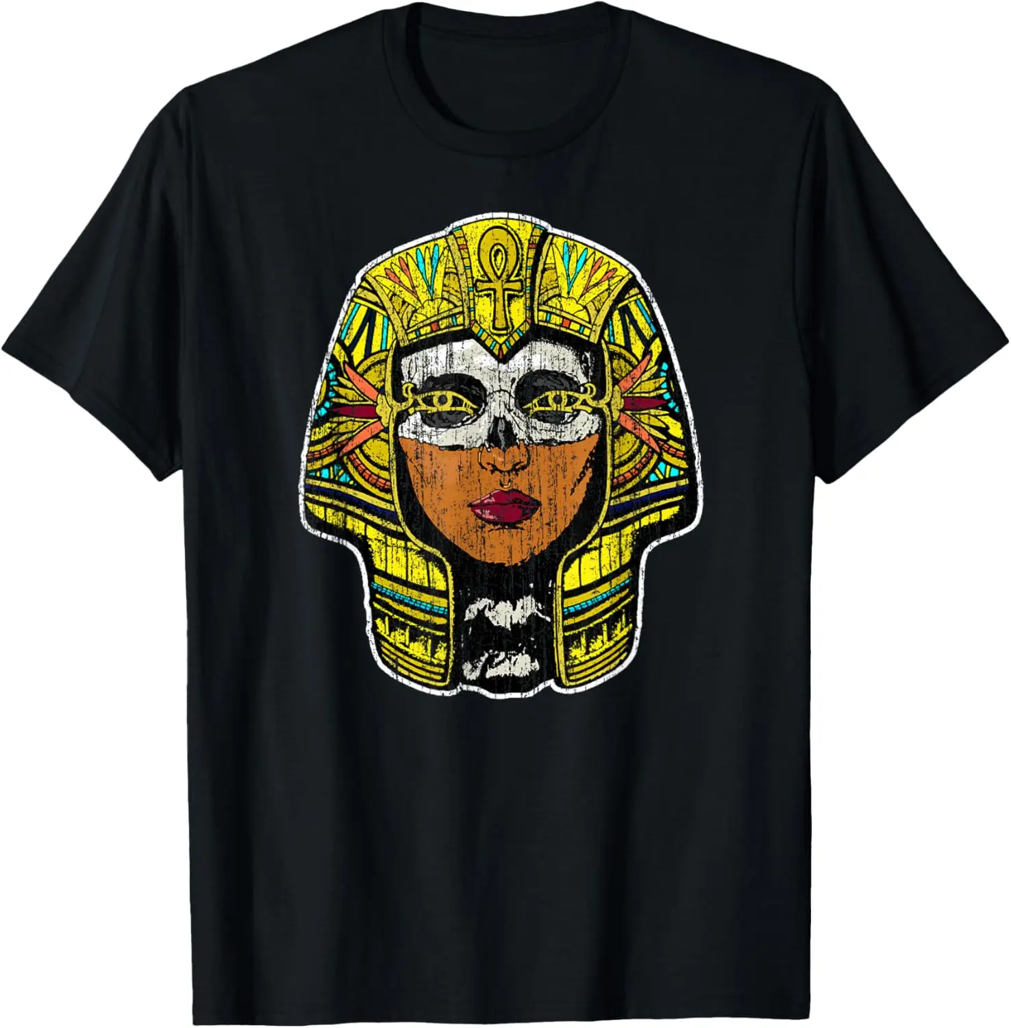 Graphic Egyptian Queen Skull with Gold Headdress T-Shirt