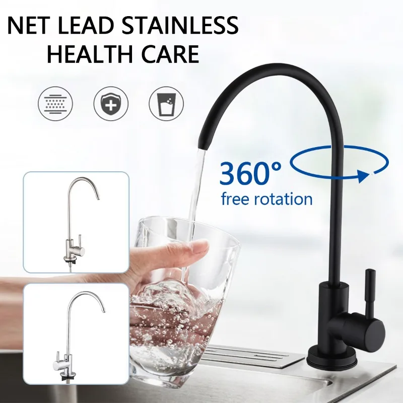 

1/4" Direct Drinking Faucets Matte Black Kitchen Tap Gooseneck RO Purify System Reverse Osmosis Kitchen Sink Taps Single Handle