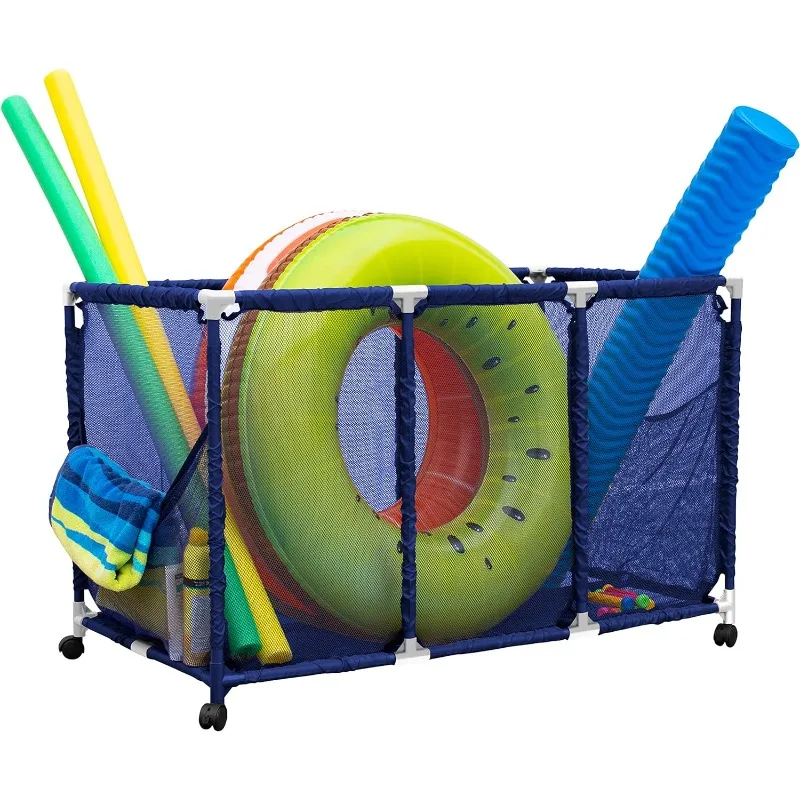 

Pool Noodles Holder, Toys,Balls and Floats Equipment Mesh Rolling Storage Organizer Bin,Kids Height,Large (25" L x 43" W x 28" H