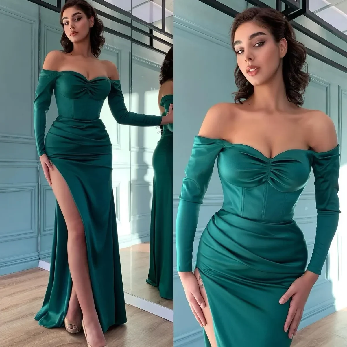 Cocktail Party Dance Party Evening Gown Sexy Off the Shoulder Fashion Slit Pleated Formal Red Carpet Special    Customized